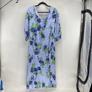 ASOS blue black green floral v-neck almost maxi dress